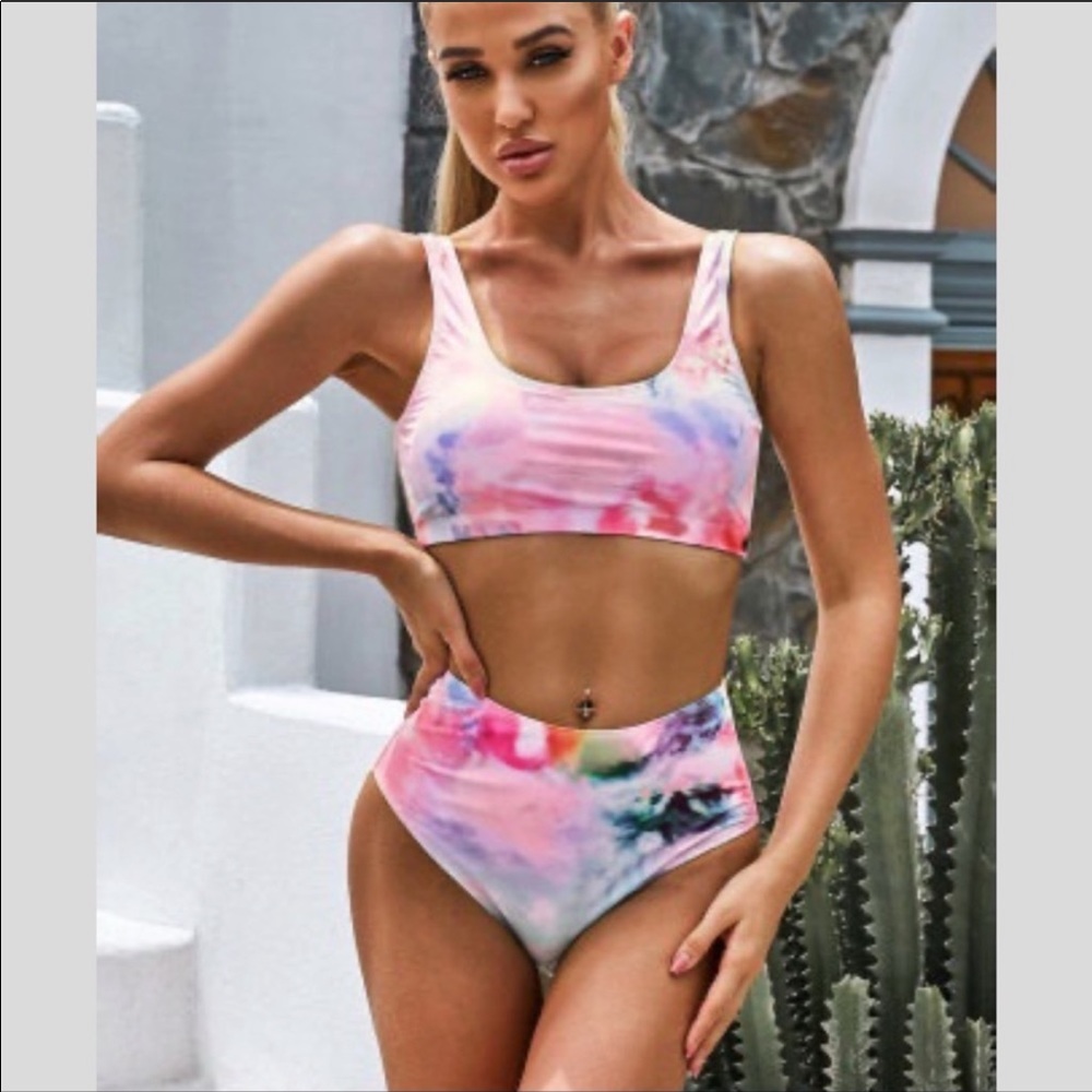 Rainbow Tie Dye Two-piece High Waisted Bikini